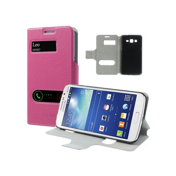 CUSTODIA FLIP ORIZZONTALE SLIM per SAMSUNG G7106 GALAXY GRAND 2 CON DOPPIA FINESTRA ID E STAND COLORE ROSA