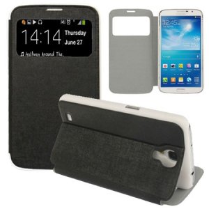 CUSTODIA FLIP COVER ORIZZONTALE CON FINESTRA IDENTIFICATIVO CHIAMANTE per SAMSUNG I9200 GALAXY MEGA NERO