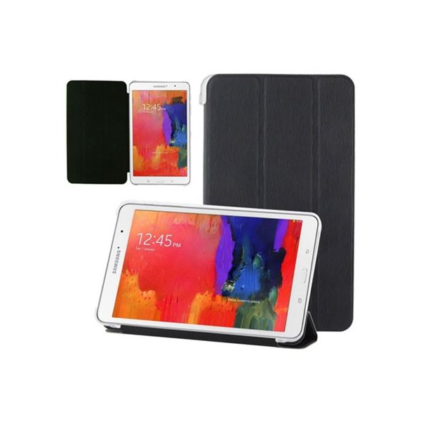 CUSTODIA FLIP ORIZZONTALE PELLE per SAMSUNG GALAXY TAB PRO 8.4 CON STAND NERO RIGATO CON PARTE POSTERIORE RIGIDA TRASPARENTE