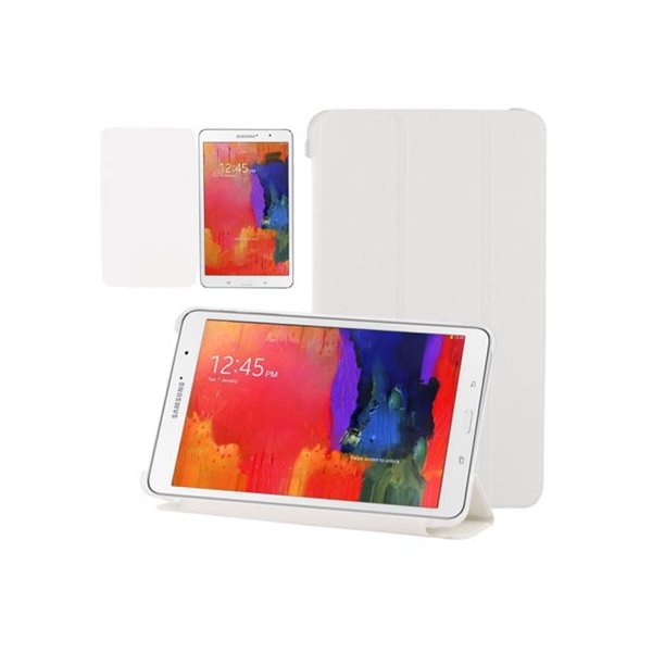 CUSTODIA FLIP ORIZZONTALE PELLE per SAMSUNG GALAXY TAB PRO 8.4 CON STAND BIANCO RIGATO CON PARTE POSTERIORE RIGIDA TRASPARENTE