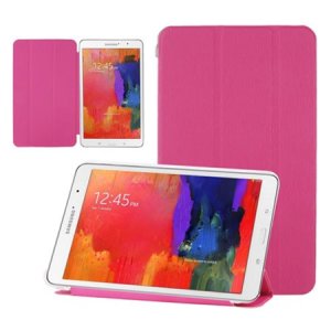 CUSTODIA FLIP ORIZZONTALE PELLE per SAMSUNG GALAXY TAB PRO 8.4 CON STAND FUCSIA RIGATO CON PARTE POSTERIORE RIGIDA TRASPARENTE