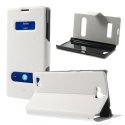 CUSTODIA FLIP ORIZZONTALE SLIM per HUAWEI HONOR 3C CON DOPPIA FINESTRA ID E STAND COLORE BIANCO