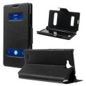 CUSTODIA FLIP ORIZZONTALE SLIM per HUAWEI HONOR 3C CON DOPPIA FINESTRA ID E STAND COLORE NERO