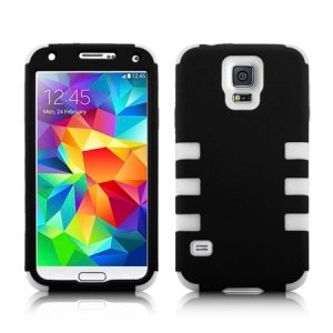 CUSTODIA BACK RIGIDA per SAMSUNG G900F GALAXY S5, GALAXY S5 NEO G903F, GALAXY S5 PLUS COLORE NERO CON INSERTI BIANCHI