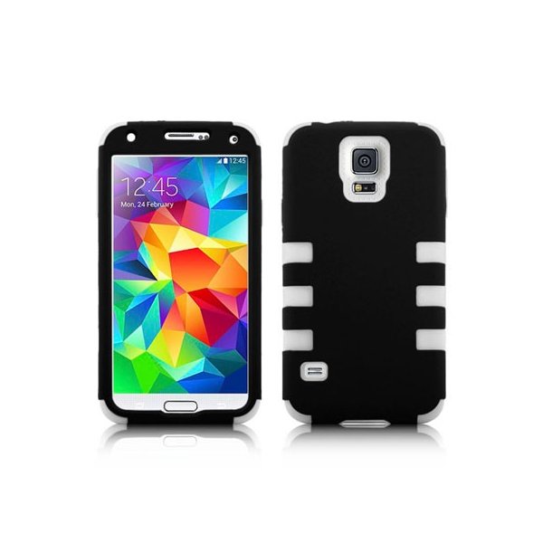 CUSTODIA BACK RIGIDA per SAMSUNG G900F GALAXY S5, GALAXY S5 NEO G903F, GALAXY S5 PLUS COLORE NERO CON INSERTI BIANCHI