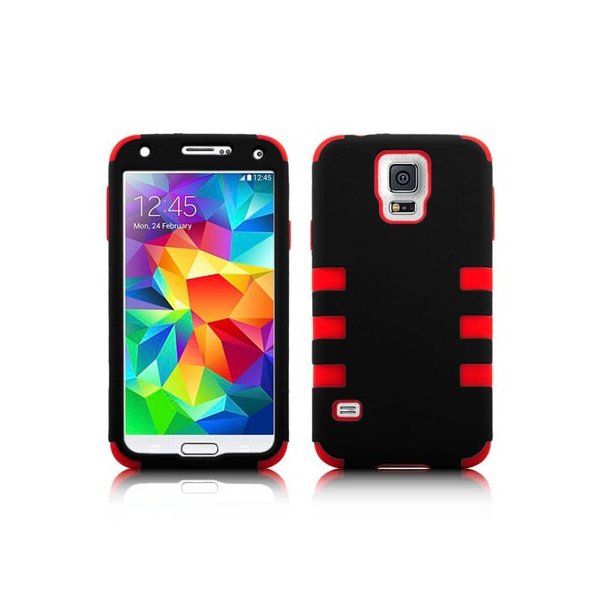 CUSTODIA BACK RIGIDA per SAMSUNG G900F GALAXY S5, GALAXY S5 NEO G903F, GALAXY S5 PLUS COLORE NERO CON INSERTI ROSSI