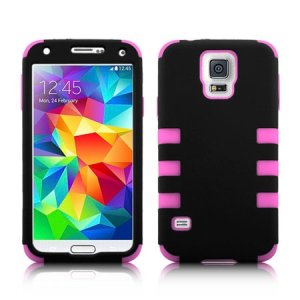 CUSTODIA BACK RIGIDA per SAMSUNG G900F GALAXY S5, GALAXY S5 NEO G903F, GALAXY S5 PLUS COLORE NERO CON INSERTI ROSA