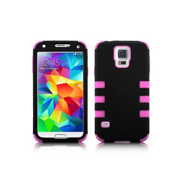 CUSTODIA BACK RIGIDA per SAMSUNG G900F GALAXY S5, GALAXY S5 NEO G903F, GALAXY S5 PLUS COLORE NERO CON INSERTI ROSA