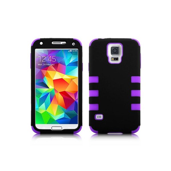 CUSTODIA BACK RIGIDA per SAMSUNG G900F GALAXY S5, GALAXY S5 NEO G903F, GALAXY S5 PLUS COLORE NERO CON INSERTI VIOLA