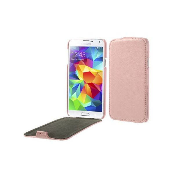 CUSTODIA FLIP VERTICALE ULTRA SLIM SIMILPELLE per SAMSUNG G900F GALAXY S5, GALAXY S5 NEO G903F COLORE ROSA