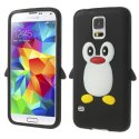 CUSTODIA GEL TPU SILICONE per SAMSUNG G900F GALAXY S5, GALAXY S5 NEO G903F, GALAXY S5 PLUS FANTASIA PINGUINO COLORE NERO