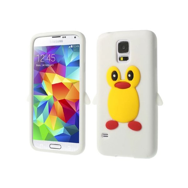 CUSTODIA GEL TPU SILICONE per SAMSUNG G900F GALAXY S5, GALAXY S5 NEO G903F, GALAXY S5 PLUS FANTASIA PINGUINO COLORE BIANCO