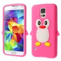 CUSTODIA GEL TPU SILICONE per SAMSUNG G900F GALAXY S5, GALAXY S5 NEO G903F, GALAXY S5 PLUS FANTASIA PINGUINO COLORE FUCSIA