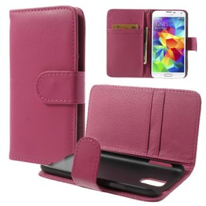 CUSTODIA FLIP ORIZZONTALE SIMILPELLE per SAMSUNG G900F GALAXY S5, GALAXY S5 NEO G903F CON TASCHE PORTA CARTE COLORE FUCSIA