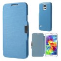 CUSTODIA FLIP ORIZZONTALE per SAMSUNG G900F GALAXY S5, GALAXY S5 NEO G903F, GALAXY S5 PLUS COLORE AZZURRO EFFETTO SPAZZOLATO