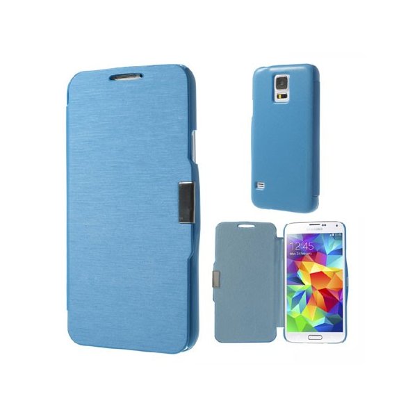 CUSTODIA FLIP ORIZZONTALE per SAMSUNG G900F GALAXY S5, GALAXY S5 NEO G903F, GALAXY S5 PLUS COLORE AZZURRO EFFETTO SPAZZOLATO