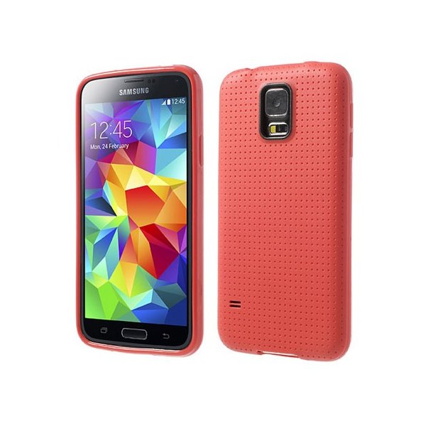 CUSTODIA GEL TPU SILICONE per SAMSUNG G900F GALAXY S5, GALAXY S5 NEO G903F, GALAXY S5 PLUS COLORE ROSSO EFFETTO PUNTINATO