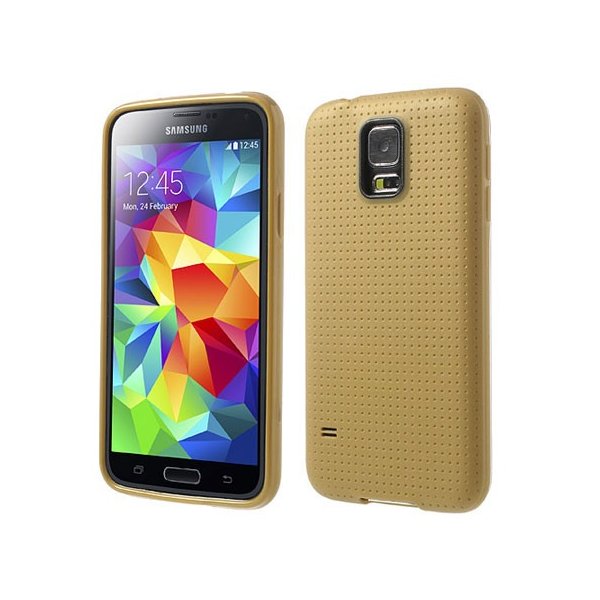 CUSTODIA GEL TPU SILICONE per SAMSUNG G900F GALAXY S5, GALAXY S5 NEO G903F, GALAXY S5 PLUS COLORE ORO EFFETTO PUNTINATO