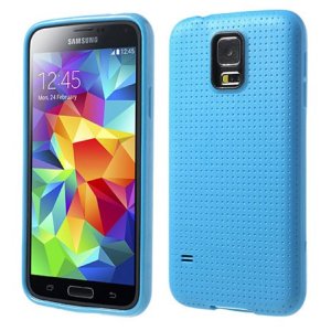 CUSTODIA GEL TPU SILICONE per SAMSUNG G900F GALAXY S5, GALAXY S5 NEO G903F, GALAXY S5 PLUS COLORE AZZURRO EFFETTO PUNTINATO