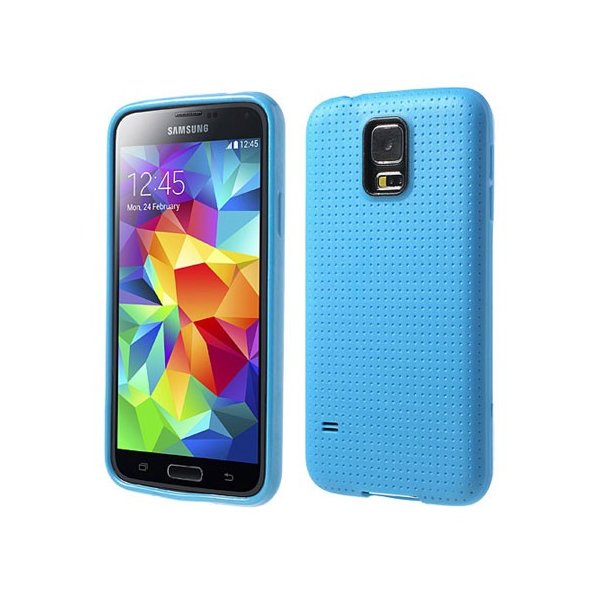 CUSTODIA GEL TPU SILICONE per SAMSUNG G900F GALAXY S5, GALAXY S5 NEO G903F, GALAXY S5 PLUS COLORE AZZURRO EFFETTO PUNTINATO