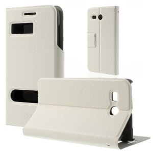 CUSTODIA FLIP ORIZZONTALE SLIM per HUAWEI ASCEND Y511 CON DOPPIA FINESTRA ID E STAND COLORE BIANCO