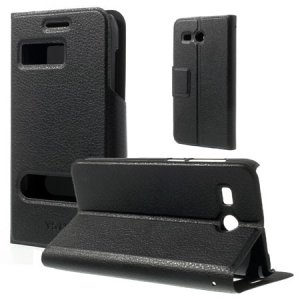 CUSTODIA FLIP ORIZZONTALE SLIM per HUAWEI ASCEND Y511 CON DOPPIA FINESTRA ID E STAND COLORE NERO