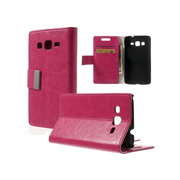 CUSTODIA FLIP ORIZZONTALE PELLE per SAMSUNG I8580 GALAXY CORE ADVANCE CON STAND E TASCHE PORTA CARTE COLORE FUCSIA