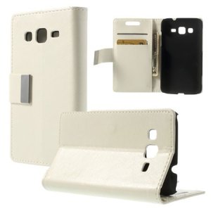 CUSTODIA FLIP ORIZZONTALE PELLE per SAMSUNG I8580 GALAXY CORE ADVANCE CON STAND E TASCHE PORTA CARTE COLORE BIANCO