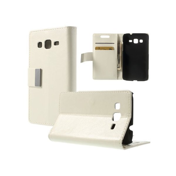 CUSTODIA FLIP ORIZZONTALE PELLE per SAMSUNG I8580 GALAXY CORE ADVANCE CON STAND E TASCHE PORTA CARTE COLORE BIANCO