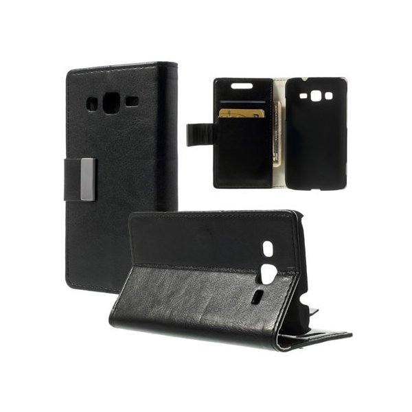 CUSTODIA FLIP ORIZZONTALE PELLE per SAMSUNG I8580 GALAXY CORE ADVANCE CON STAND E TASCHE PORTA CARTE COLORE NERO