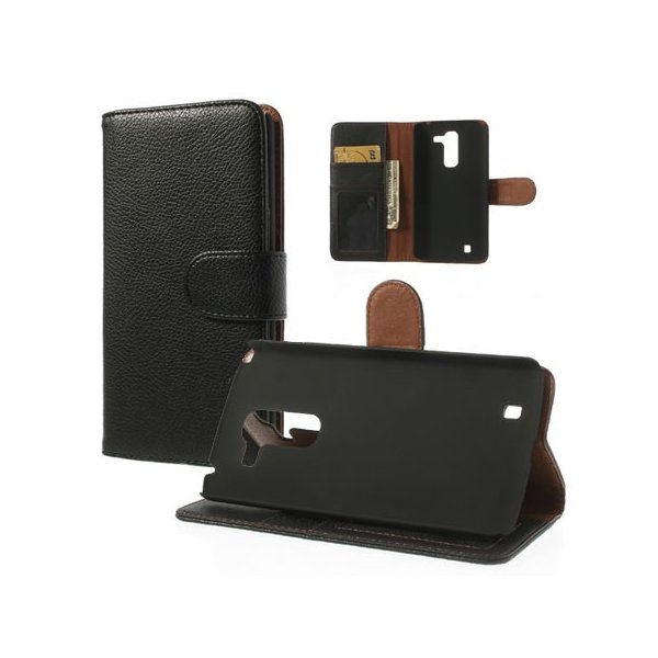 CUSTODIA FLIP ORIZZONTALE PELLE RUVIDA per LG G PRO 2, D837, D838, F350 CON STAND E TASCHE PORTA CARTE COLORE NERO