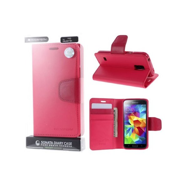 CUSTODIA FLIP ORIZZONTALE PELLE per SAMSUNG G900 GALAXY S5, S5 NEO CON INTERNO IN TPU SILICONE E STAND FUCSIA SONATA BLISTER