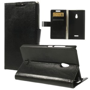 CUSTODIA FLIP ORIZZONTALE PELLE per NOKIA XL CON STAND E TASCHE PORTA CARTE COLORE NERO