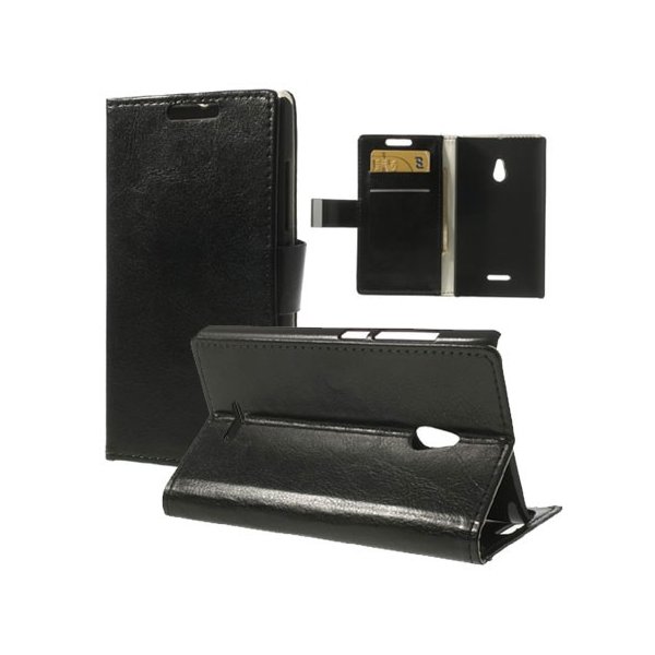 CUSTODIA FLIP ORIZZONTALE PELLE per NOKIA XL CON STAND E TASCHE PORTA CARTE COLORE NERO