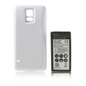 BATTERIA 6500 mAh + COVER COLORE BIANCO per SAMSUNG G900 GALAXY S5, I9600