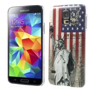 CUSTODIA BACK RIGIDA per SAMSUNG G900F GALAXY S5, GALAXY S5 NEO G903F, GALAXY S5 PLUS FANTASIA USA CON STATUA DELLA LIBERTA'