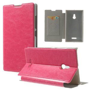 CUSTODIA FLIP ORIZZONTALE PELLE per NOKIA XL CON STAND E TASCHE PORTA CARTE COLORE ROSA