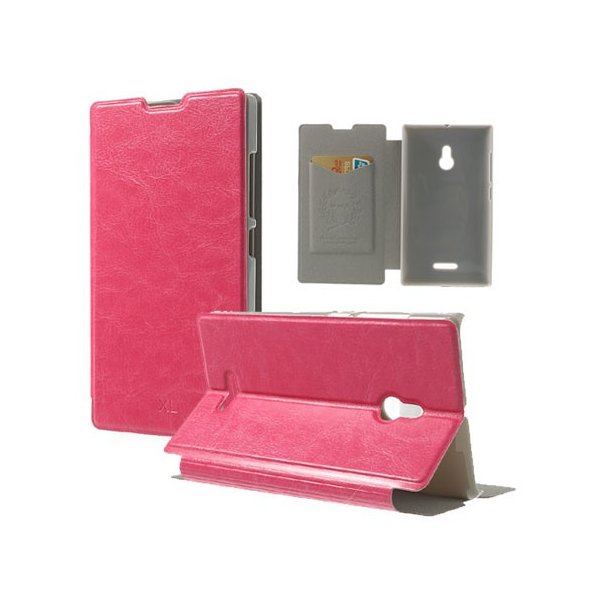 CUSTODIA FLIP ORIZZONTALE PELLE per NOKIA XL CON STAND E TASCHE PORTA CARTE COLORE ROSA