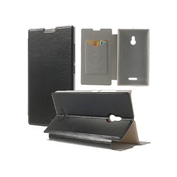 CUSTODIA FLIP ORIZZONTALE PELLE per NOKIA XL CON STAND E TASCHE PORTA CARTE COLORE NERO