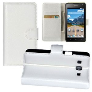 CUSTODIA FLIP ORIZZONTALE PELLE per HUAWEI ASCEND Y530, C8813 CON STAND, PORTA CARTE E CHIUSURA MAGNETICA COLORE BIANCO