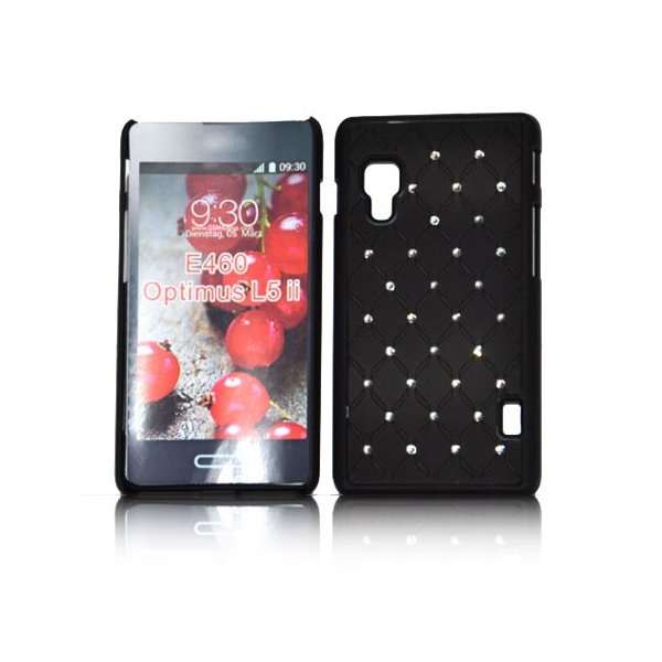 CUSTODIA BACK RIGIDA CON BRILLANTINI per LG OPTIMUS L5 II, E460 COLORE NERO