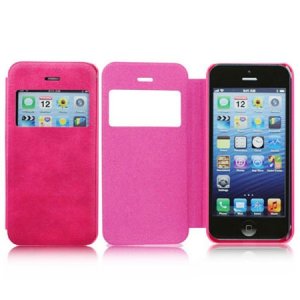 CUSTODIA FLIP ORIZZONTALE per APPLE IPHONE 4, 4s CON FINESTRA IDENTIFICATIVO CHIAMANTE COLORE ROSA