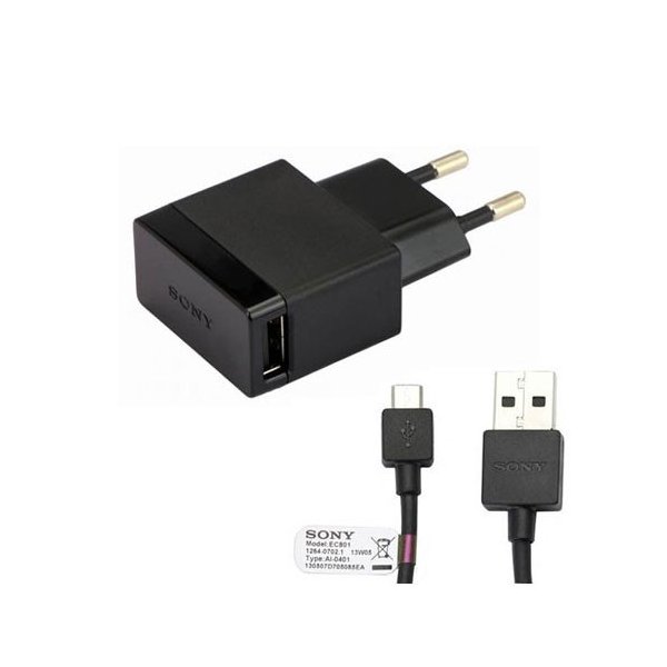 CARICATORE DA RETE 1500mAh ORIGINALE SONY CON 1 PORTA USB (EP880) + CAVO MICRO USB (EC801) COLORE NERO BULK