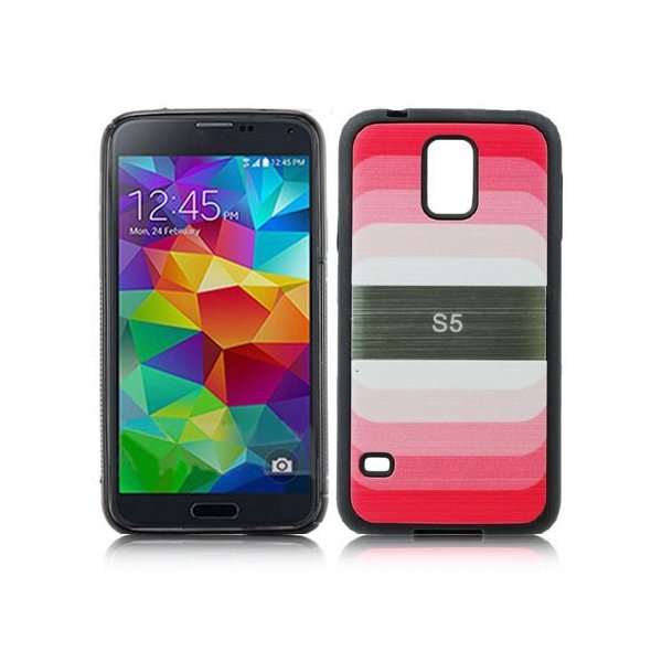 CUSTODIA BACK RIGIDA per SAMSUNG G900F GALAXY S5, GALAXY S5 NEO G903F FANTASIA ARCOBALENO ROSSO CON CORNICE IN GEL TPU