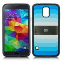 CUSTODIA BACK RIGIDA per SAMSUNG G900F GALAXY S5, GALAXY S5 NEO G903F FANTASIA ARCOBALENO AZZURRO CON CORNICE IN GEL TPU