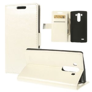 CUSTODIA FLIP ORIZZONTALE PELLE per LG G3 D850, D855, LS990 CON STAND E TASCHE PORTA CARTE COLORE BIANCO