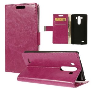 CUSTODIA FLIP ORIZZONTALE PELLE per LG G3 D850, D855, LS990 CON STAND E TASCHE PORTA CARTE COLORE FUCSIA