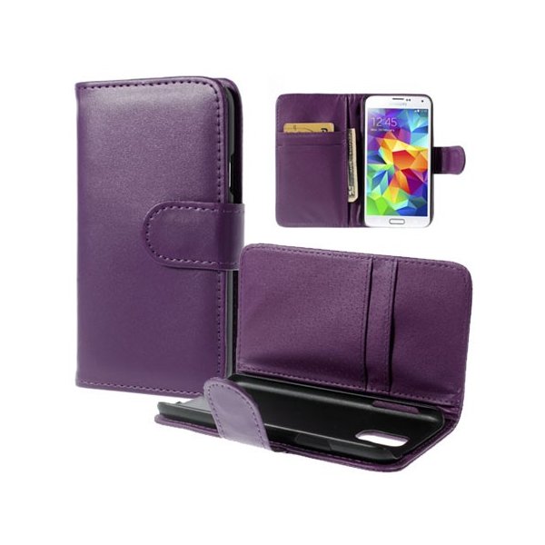 CUSTODIA FLIP ORIZZONTALE SIMILPELLE per SAMSUNG G900F GALAXY S5, GALAXY S5 NEO G903F CON TASCHE PORTA CARTE COLORE VIOLA