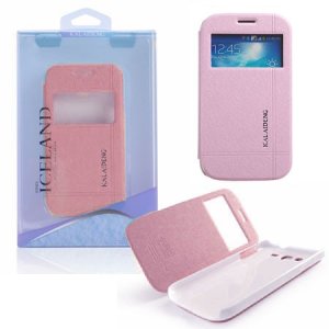 CUSTODIA FLIP ORIZZONTALE per SAMSUNG I9080 GALAXY GRAND, I9060 GALAXY GRAND NEO CON FINESTRA ID ROSA EFFETTO CROSS ICELAND II