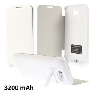 BATTERIA ESTERNA CON FLIP COVER E STAND per LG OPTIMUS G2, D802 3200 mAh COLORE BIANCO